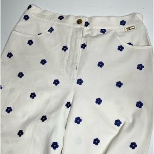 Cream Flower Embroidered High Waisted “St. John Sport” Pants